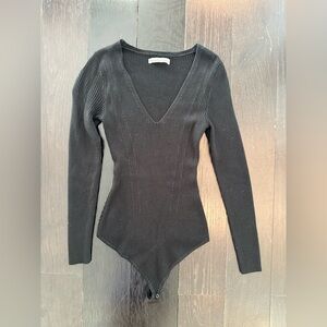 Abercrombie & Fitch Black knit ribbed sweater V-Neck Long Sleeve Bodysuit